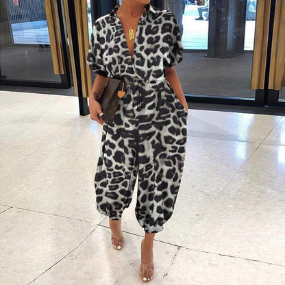 Hollow Leopard Print Jumpsuit