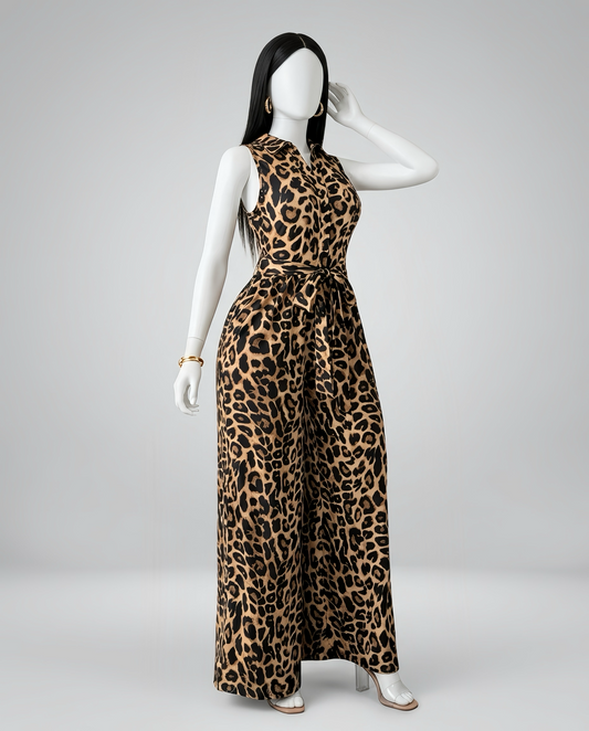 Women Sleeveless Belted Jumpsuit