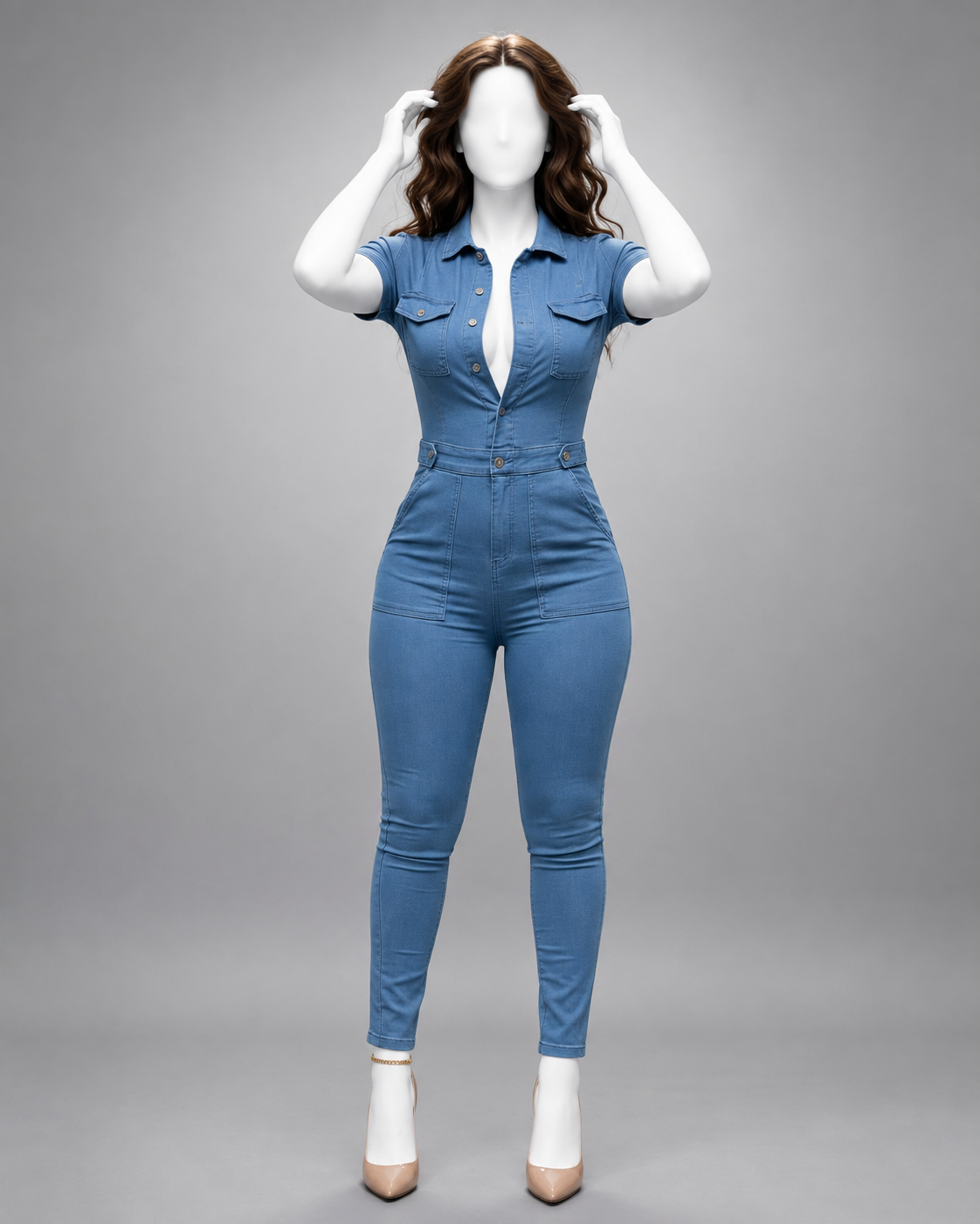 Fitted Button Front Jumpsuit