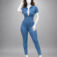 Fitted Button Front Jumpsuit
