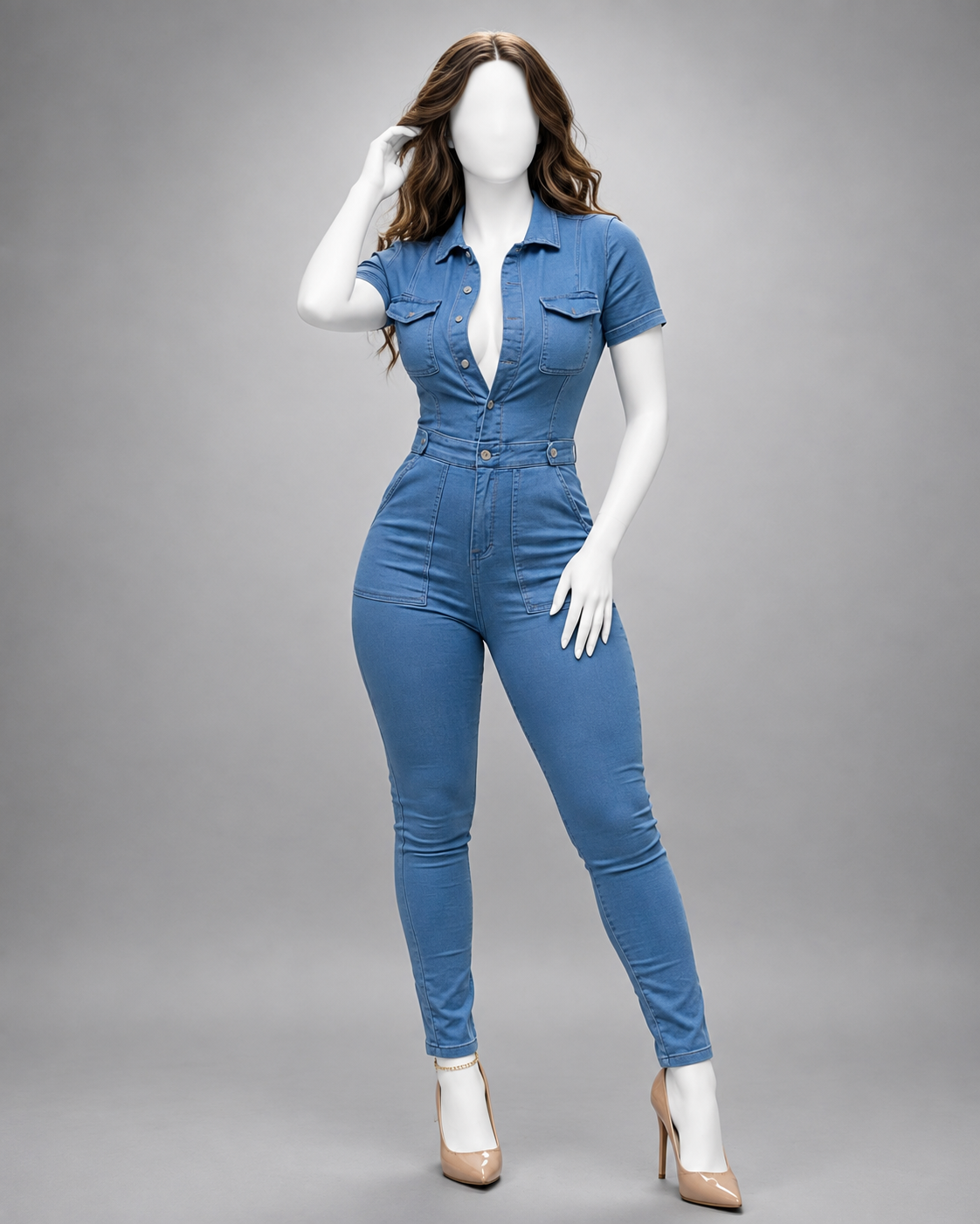 Fitted Button Front Jumpsuit