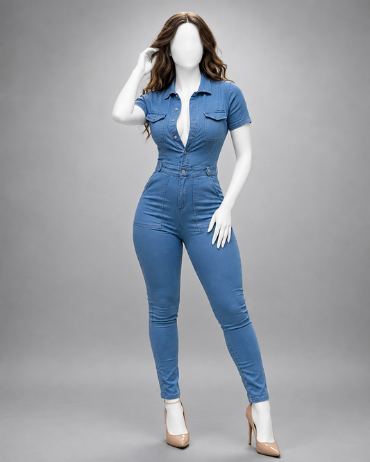 Fitted Button Front Jumpsuit