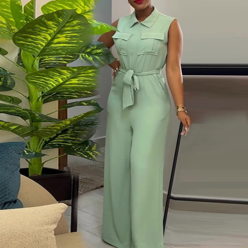 Sleeveless Belted Utility Jumpsuit