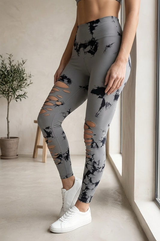 Distressed Tie-Dye Sports Leggings.
