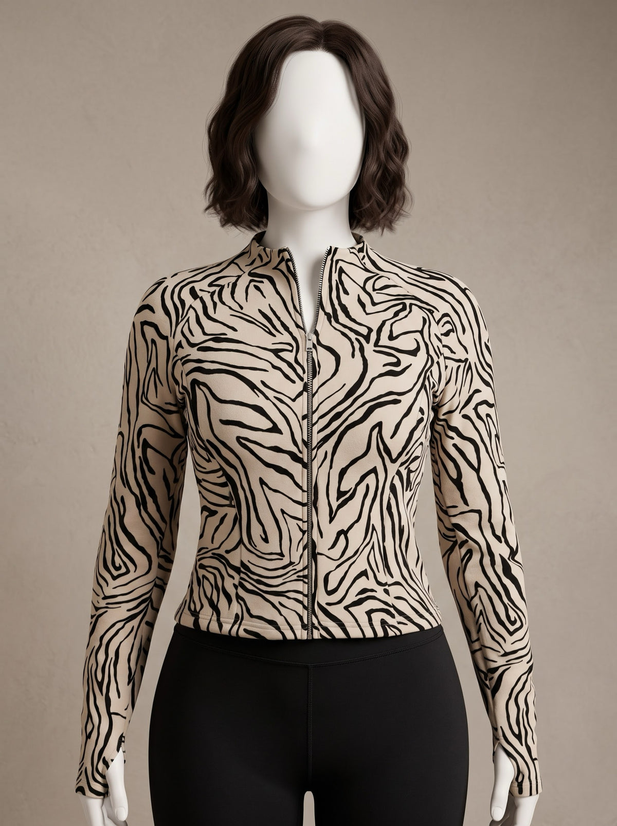 Zebra Pattern Zip Top