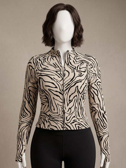 Zebra Pattern Zip Top