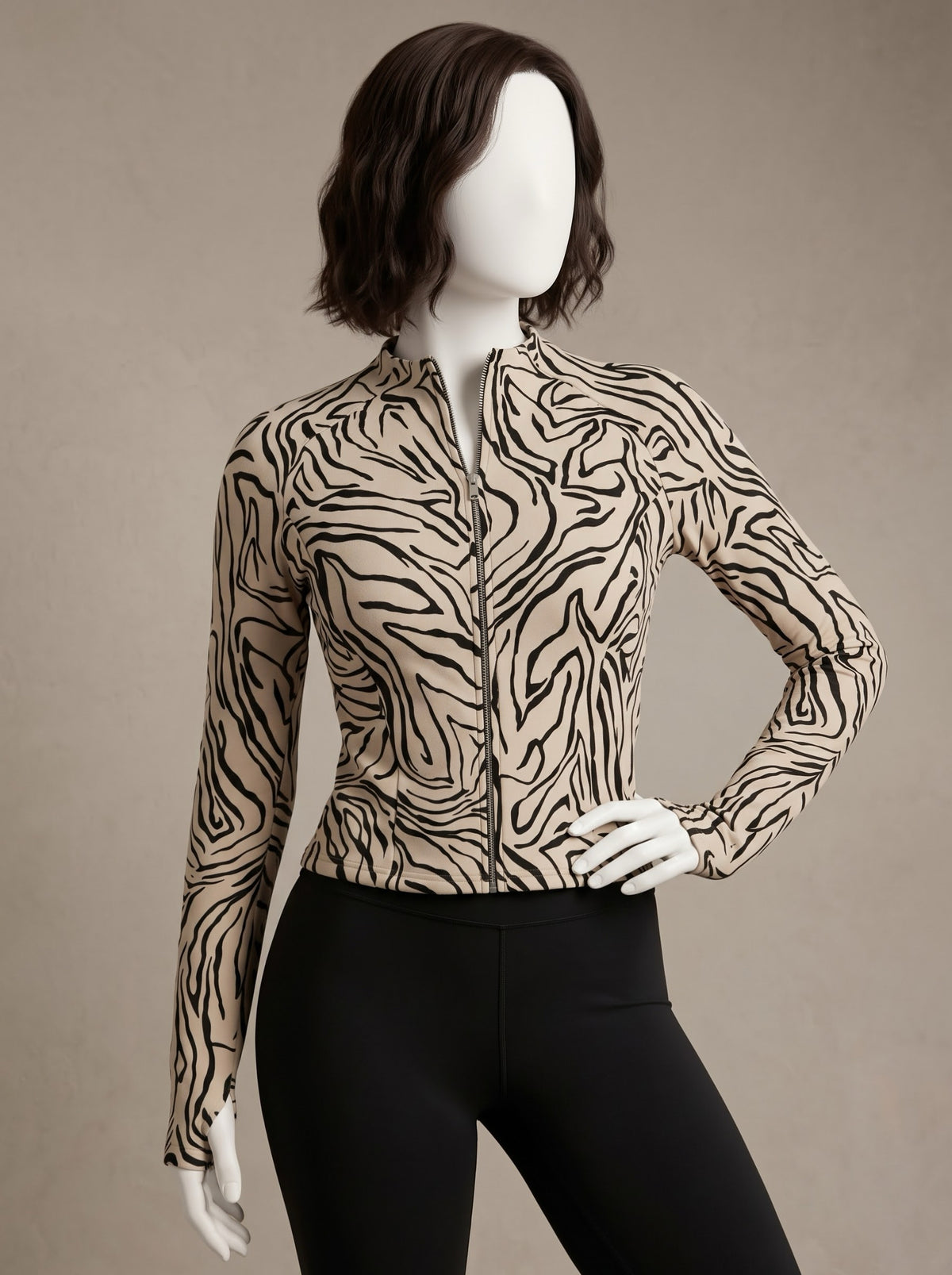 Zebra Pattern Zip Top