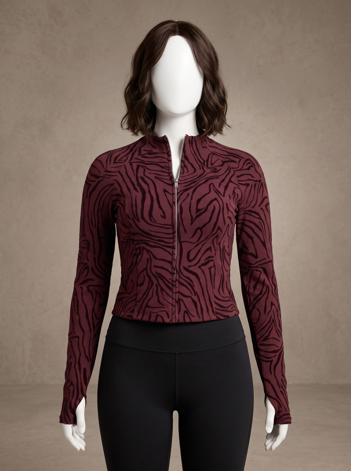 Zebra Pattern Zip Top