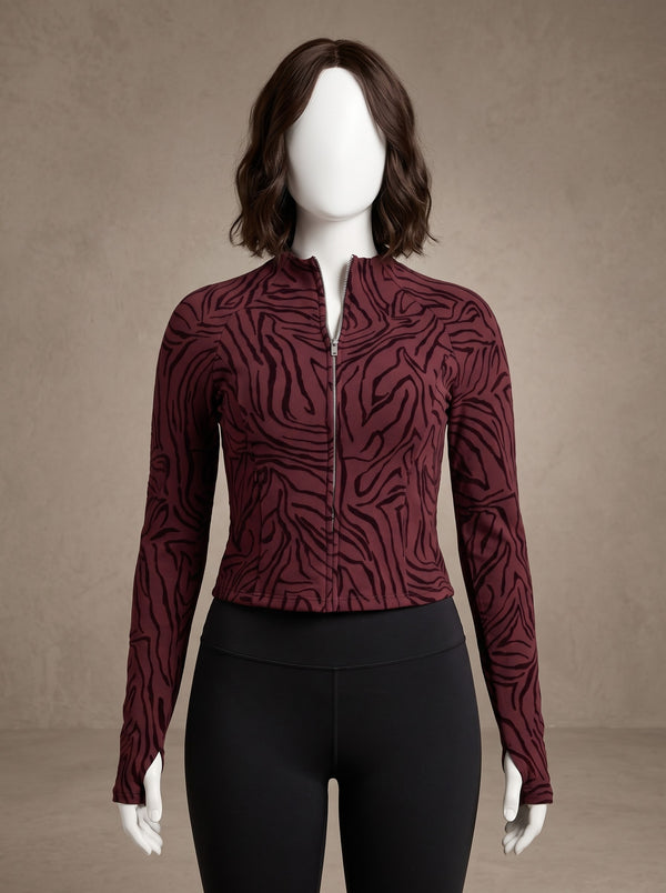 Zebra Pattern Zip Top