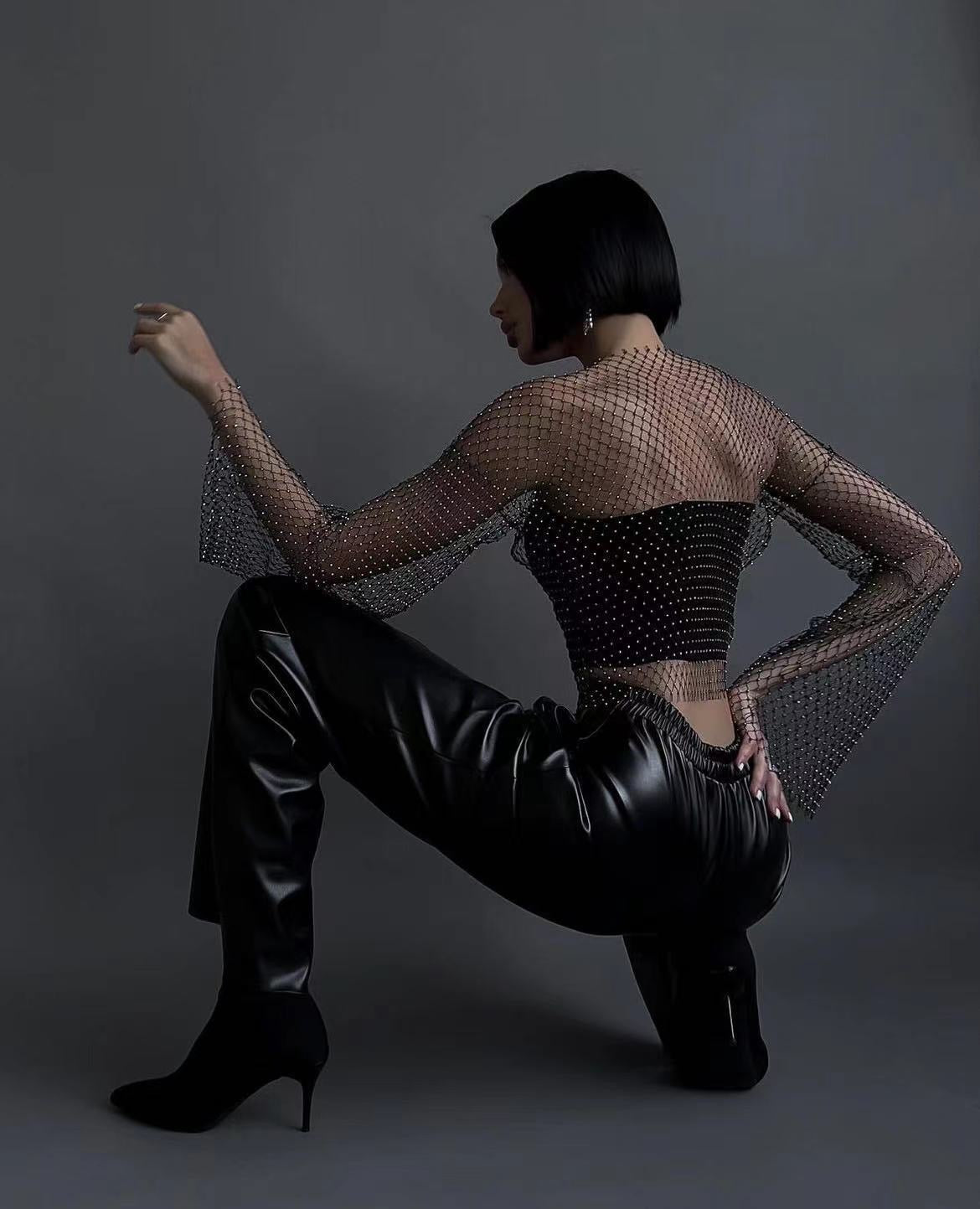 Long Sleeve Mesh Top.