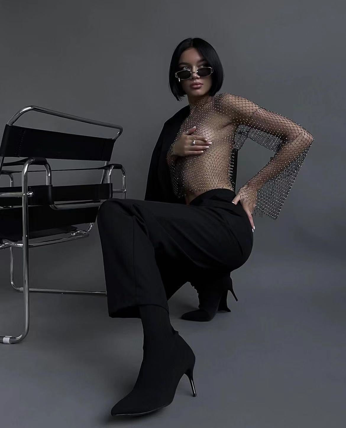 Long Sleeve Mesh Top.