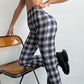 wide-leg yoga pants women's high-waist plaid bell-bottom pants hip-lifting slim fitness big-foot pants