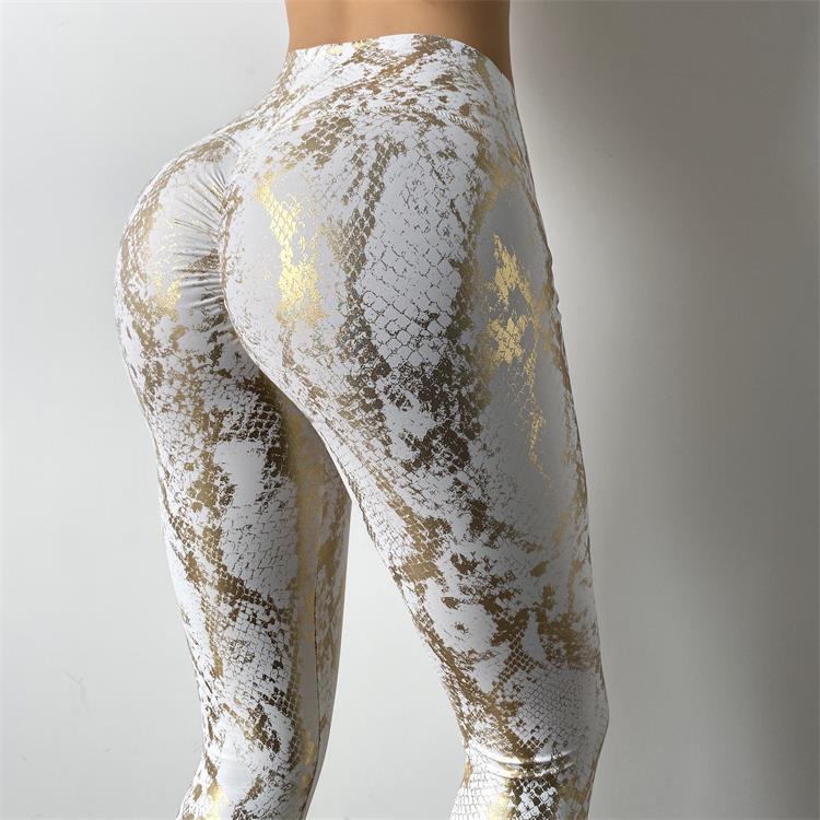 Wrinkled high-elastic snakeskin pattern peach hip pants high-waist hip-lifting quick-drying sports pants tight elastic yoga pants..