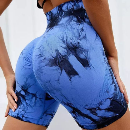 women's peach buttocks, tie-dye yoga shorts.