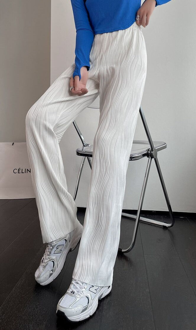 ripple wide-leg pants for women 2024 spring and summer ins trend celebrity design straight-leg pants to wear casual floor-length pants