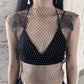 Rhinestone Fishing Net Top Europe and America Summer Hot Style Mesh Diamond Flash Diamond Women's Short-sleeved Vest