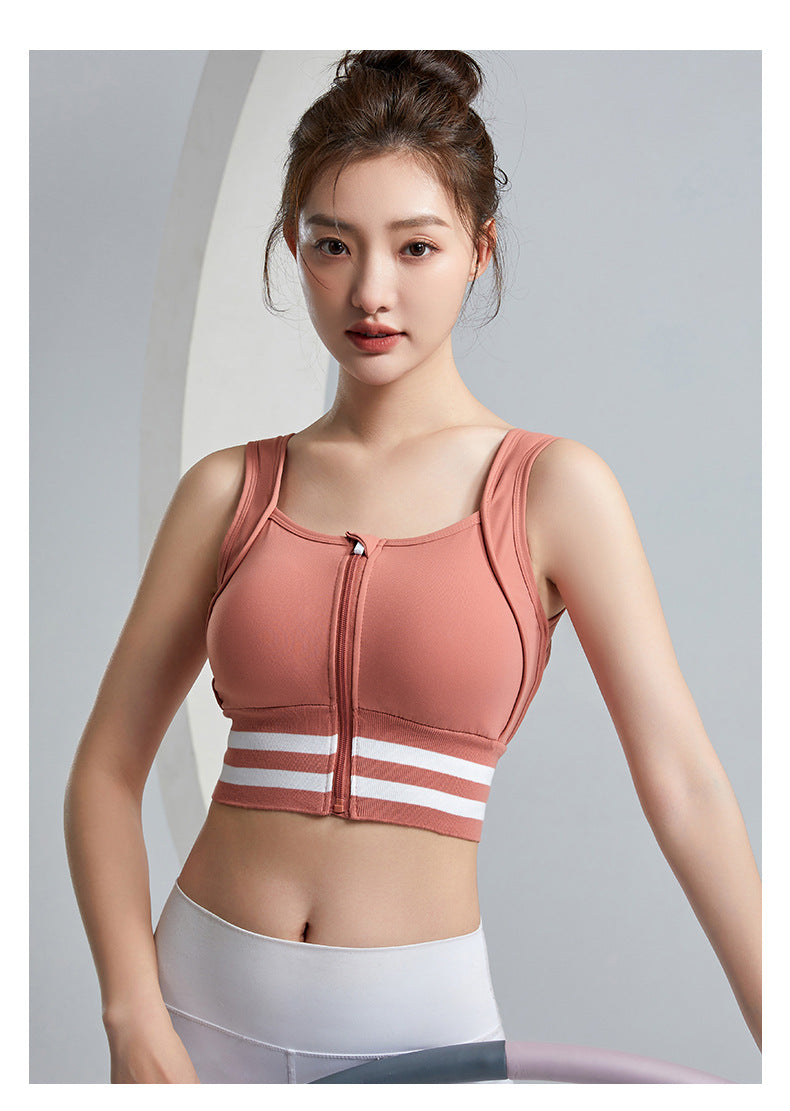 Front zipper sports bra for women running shockproof no steel ring push-up beautiful back underwear fitness quick-drying yoga vest.