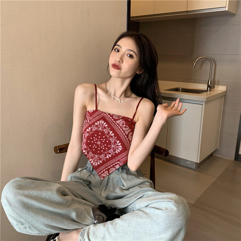 Hot girls wear cashew nut flower camisole women's 2023 new summer chic style sexy inner wear top