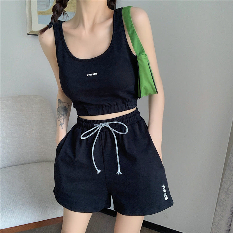 fitness running sports suit vest short shorts two-piece set female cross-border foreign trade