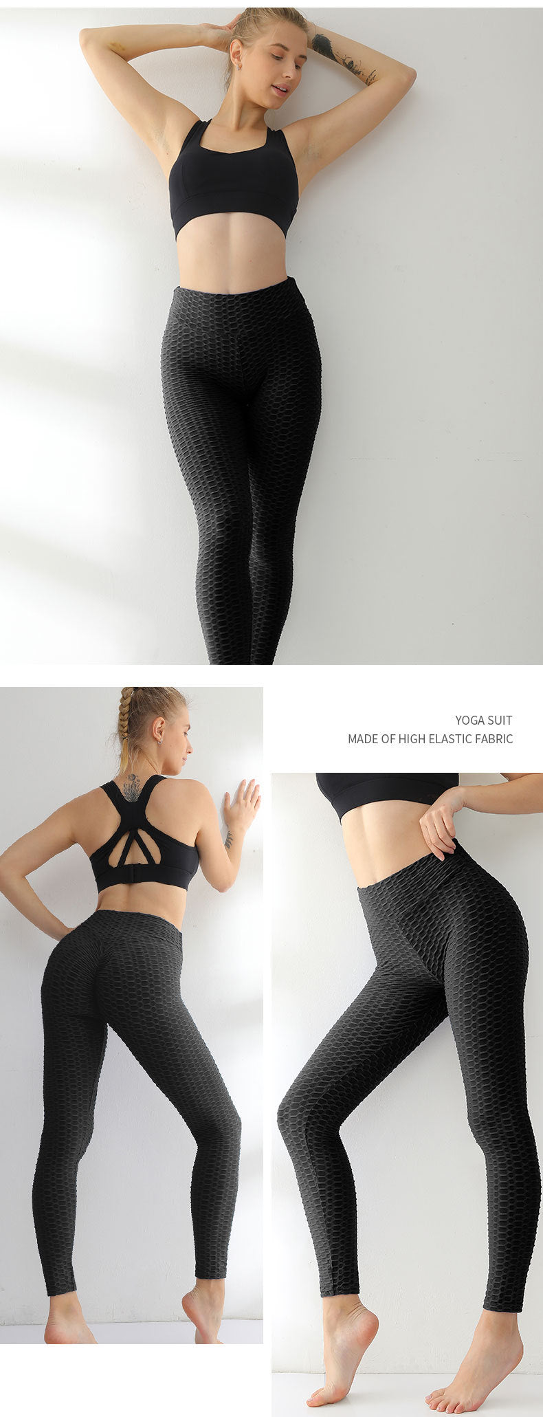 breathable high-waisted peach hip-lifting tight-fitting sports fitness leggings bubble jacquard yoga pants