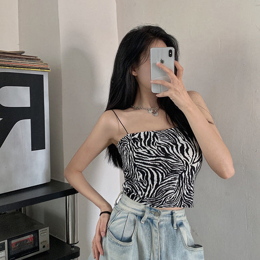 camisole women's summer sexy tight babes short zebra pattern outer wear inner bottoming shirt top