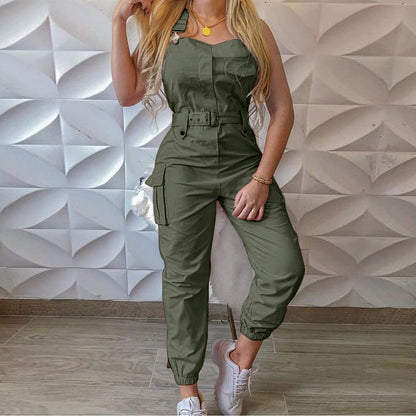 cargo jumpsuit belt sleeveless