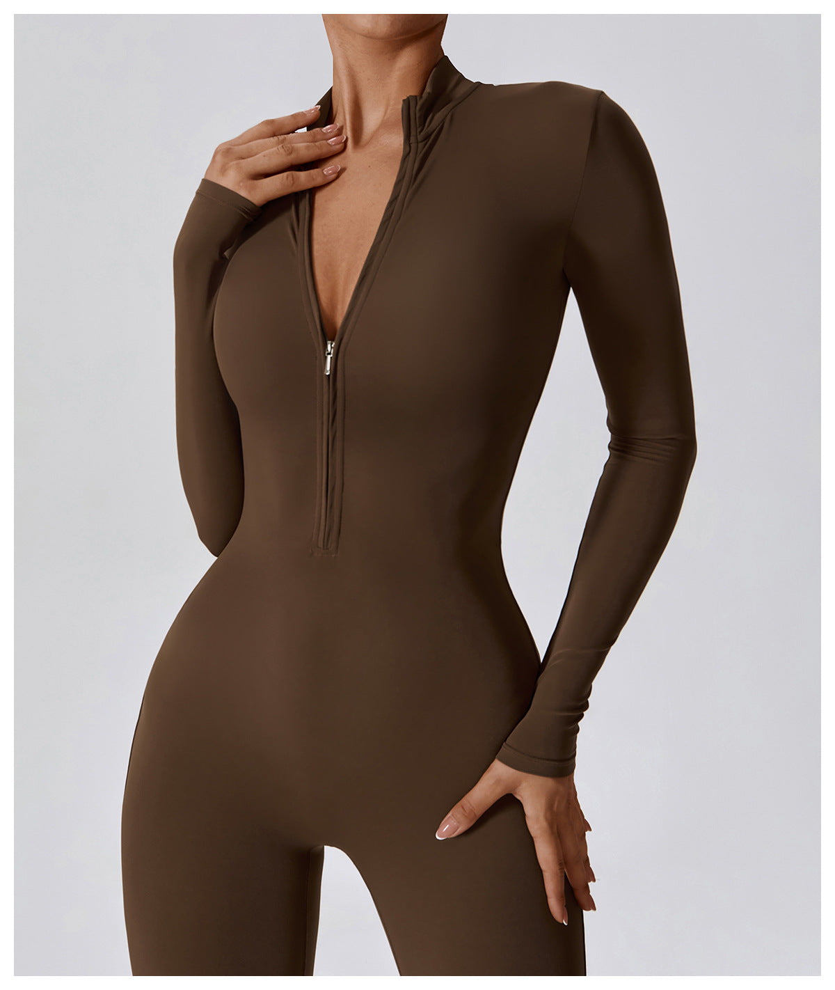 European and American zipper long-sleeved jumpsuit high-intensity