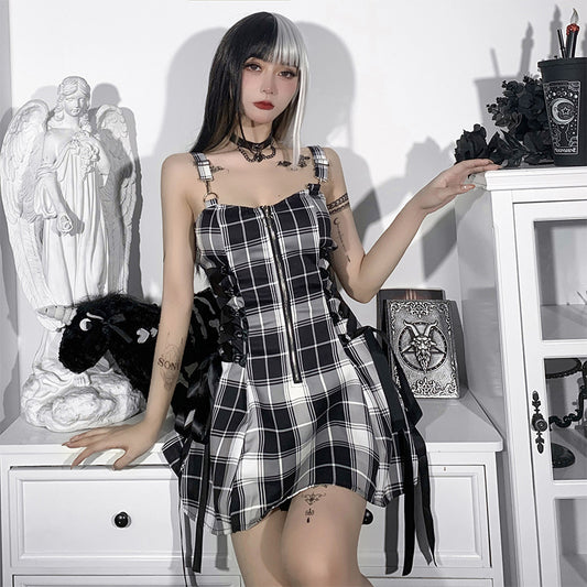 Temperament Sexy Plaid Model 2023 Casual Slim Zipper Design Fashion Dress