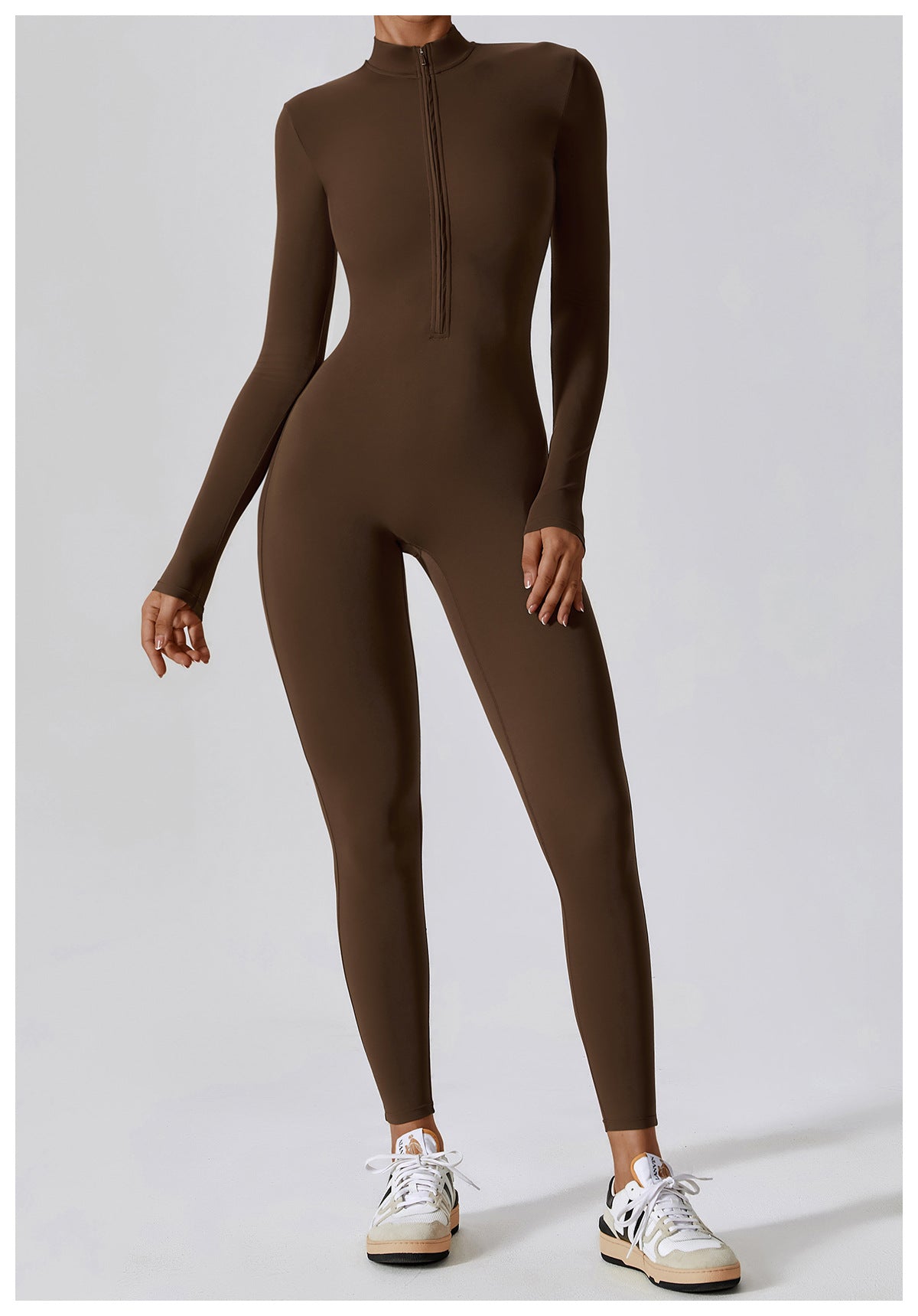 European and American zipper long-sleeved jumpsuit high-intensity