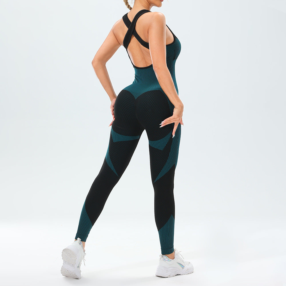 New seamless knit contrasting skinny yoga jumpsuit