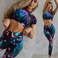 cross-border new popular European and American foreign trade stro devil skull print yoga hip-raising high-waist set