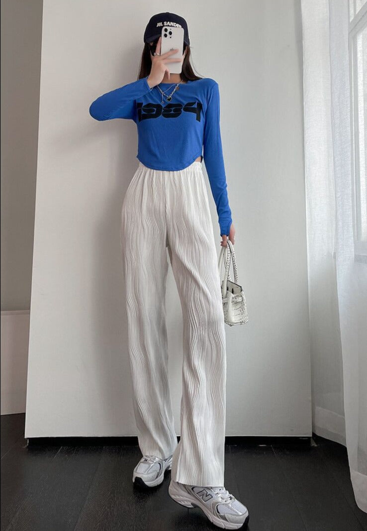 ripple wide-leg pants for women 2024 spring and summer ins trend celebrity design straight-leg pants to wear casual floor-length pants