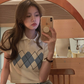 Lapel Plaid T-Shirt Summer Style Korean Clothing Fashion Ladies Crop Top Slim Women T-Shirt