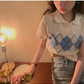 Lapel Plaid T-Shirt Summer Style Korean Clothing Fashion Ladies Crop Top Slim Women T-Shirt