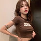 American retro hot girl short-sleeved t-shirt women's summer self-cultivation slim high waist navel short top.