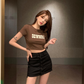 American retro hot girl short-sleeved t-shirt women's summer self-cultivation slim high waist navel short top.