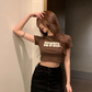 American retro hot girl short-sleeved t-shirt women's summer self-cultivation slim high waist navel short top.