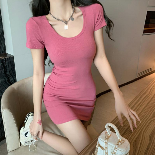 Pure desire sexy tight hot girl dress women's clothing summer 2023 new short skirt pink waist slimming