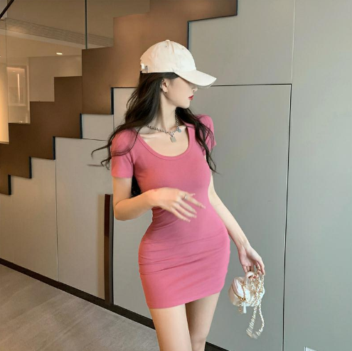 Pure desire sexy tight hot girl dress women's clothing summer 2023 new short skirt pink waist slimming