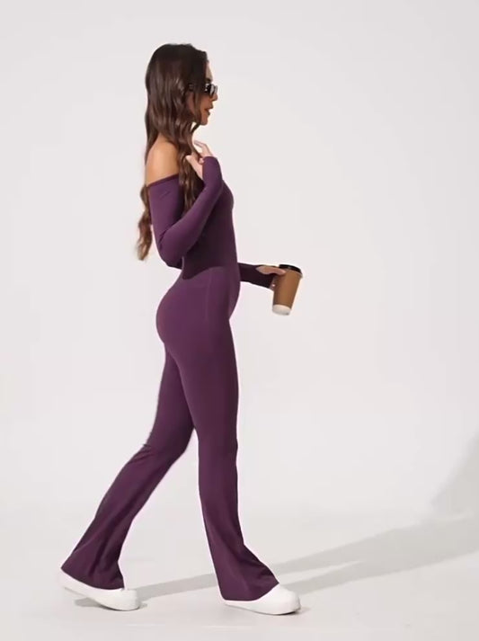 Slim-Fitting Jumpsuit For Women, Off-Shoulder Sports Wear