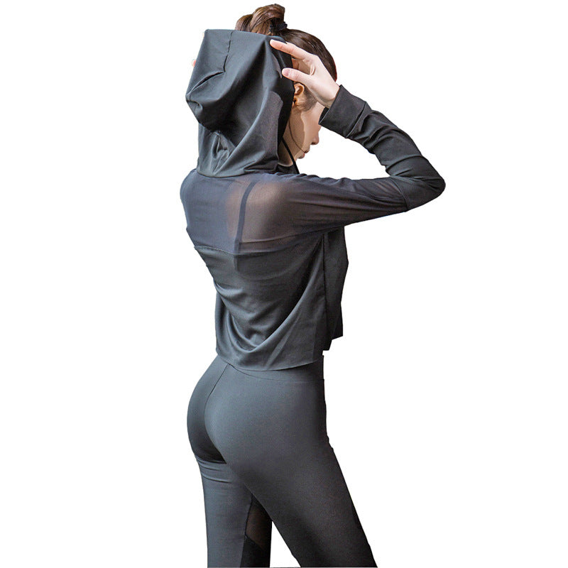 Casual yoga clothing women's sports top lulu mesh hollow quick-drying tight peach hip fitness suit