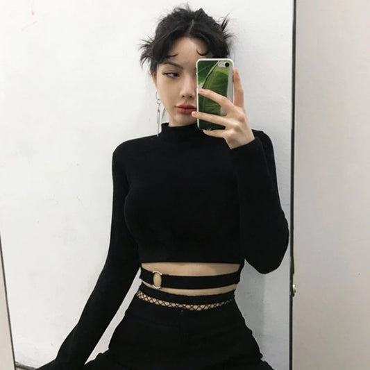 T-shirt Sexy Tight Turtleneck Long Sleeve Pulloves Crop Top