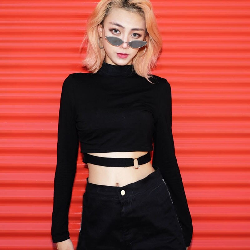 T-shirt Sexy Tight Turtleneck Long Sleeve Pulloves Crop Top