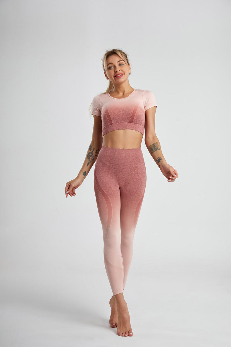 hot-selling gradient dyed seamless yoga 2 Piece Sport Set