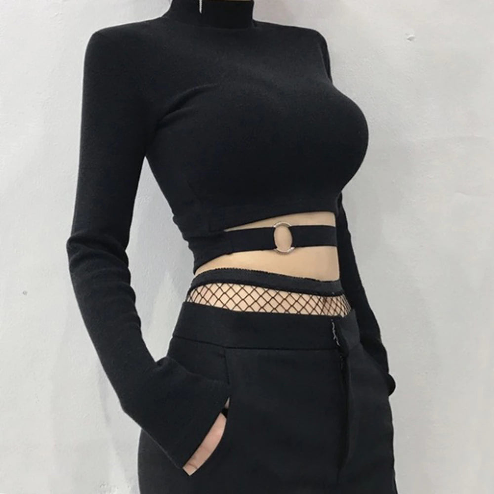 T-shirt Sexy Tight Turtleneck Long Sleeve Pulloves Crop Top