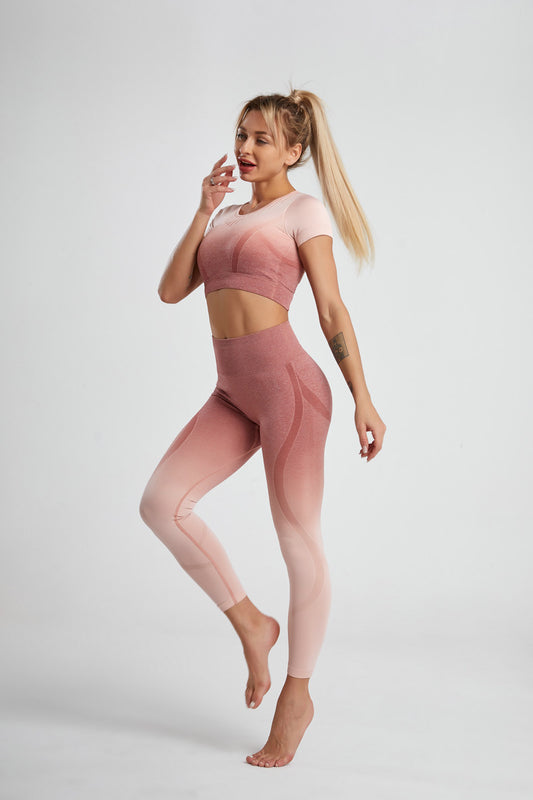 hot-selling gradient dyed seamless yoga 2 Piece Sport Set