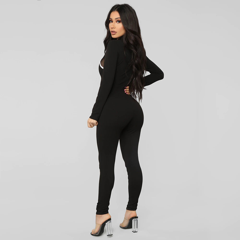 Tight Black Jumpsuit White Stripe Women jumpsuit