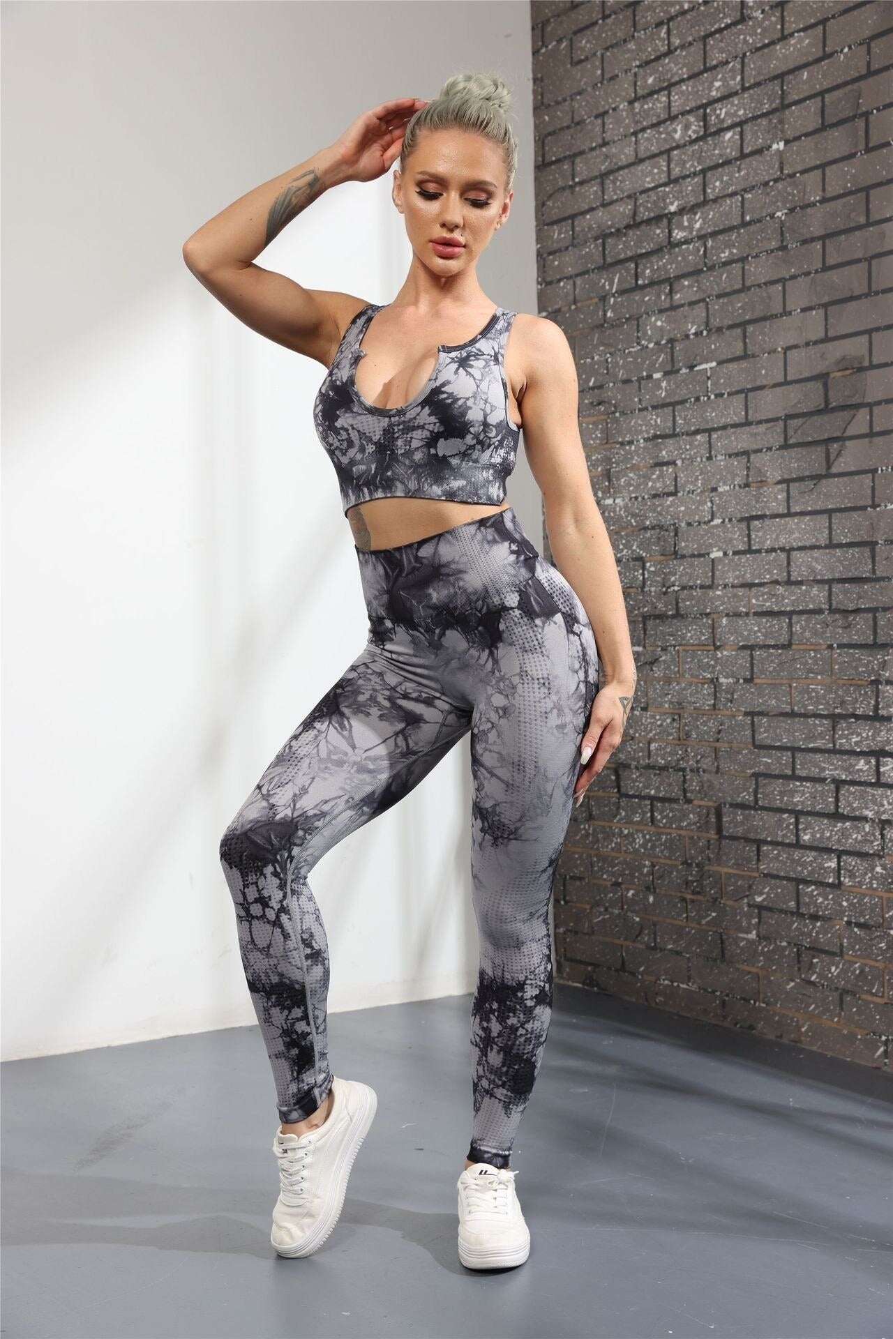 Women Tiedye Sports Seamless Suits High Waist Leggings + Bras Yoga Leggins Push Up Workout Fitness Gym Clothing Runing Sportwear