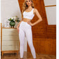 White Fitness Sets Women 2 Piece Straps Gym Tank Top High Waist Leggings Push Up Workout Tracksuit Summer Female Sports Set